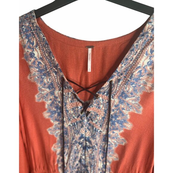 Free People Womens Wildest Moment Lace Up Tunic Persimmon Long Sleeve Boho Small - Picture 8 of 12